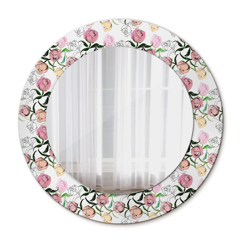 Huldar Glass Flat Wall Mirror, Multicolour Peony Buds, 50cm H x 50cm W