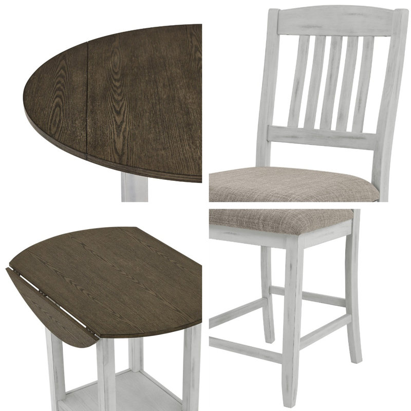 Foldable Leaf Solid Wood Dining Table with Storage, 5-Person Set with Chairs for Small Spaces