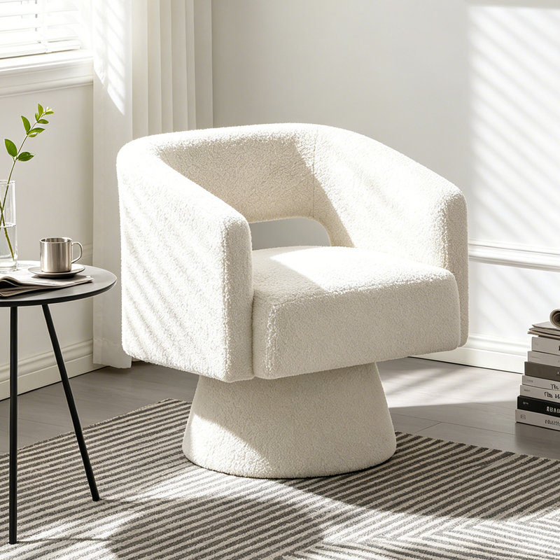 Upholstered Swivel Accent Barrel Chair, White