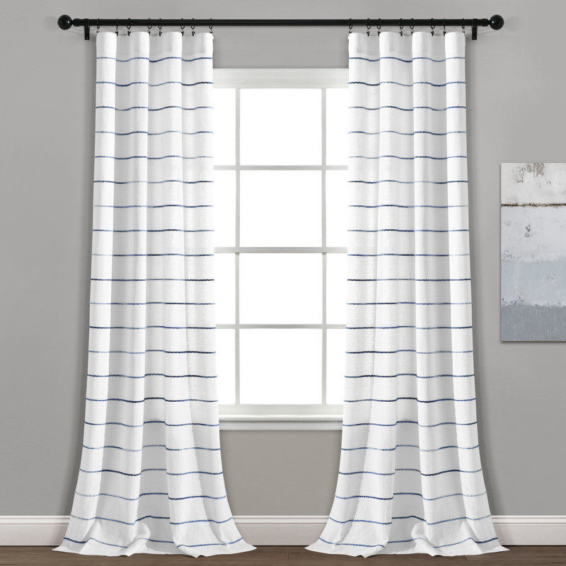 Reyna Semi Sheer Curtain Pair, 40"W x 95"L, Navy