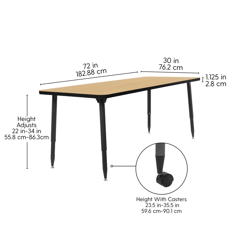 Table d'activité rectangulaire 24 x 48 avec pieds fuselés réglables Adapte, 30 po x 72 po, Noir / érable