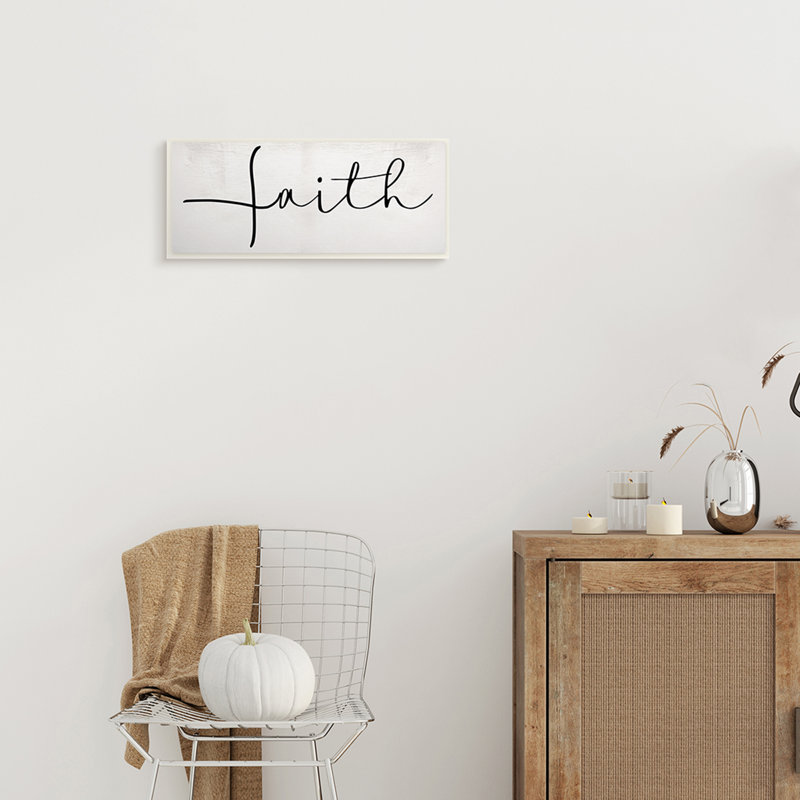 «Minimal Faith Text», typographie cursive élégante, Plaque murale, H 7 po x l 17 po x P 0,5 po