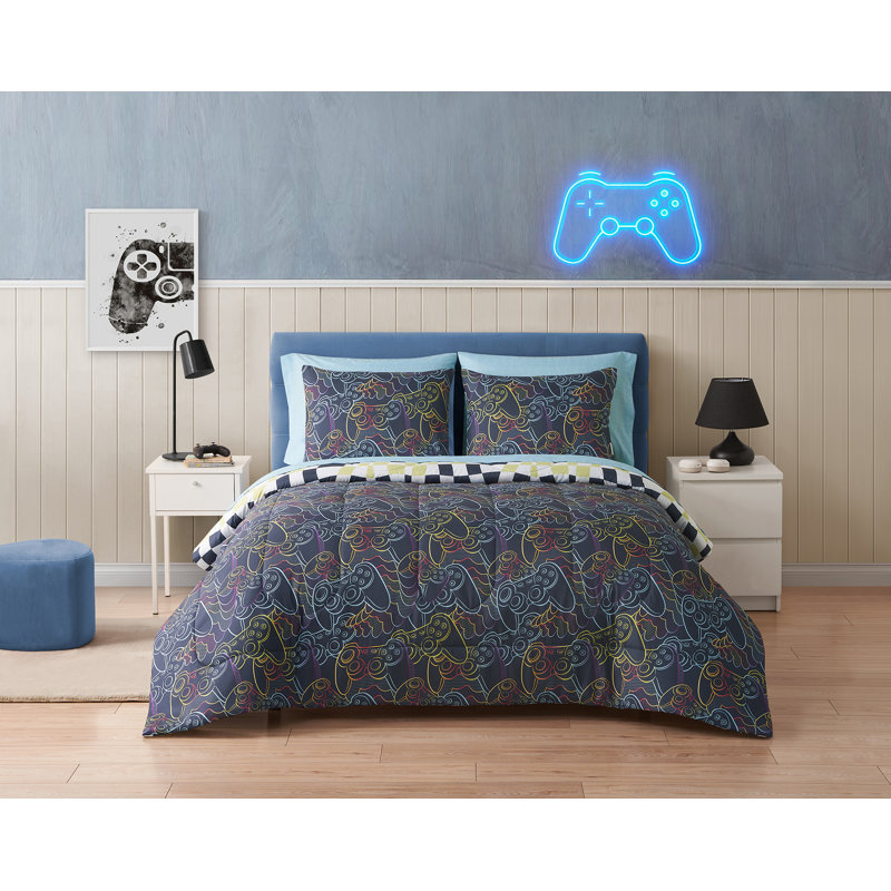Ensemble d'édredon réversible avec draps de lit pour enfant 7 pièces Gamer, Édredon double et 6 pièces supplémentaires