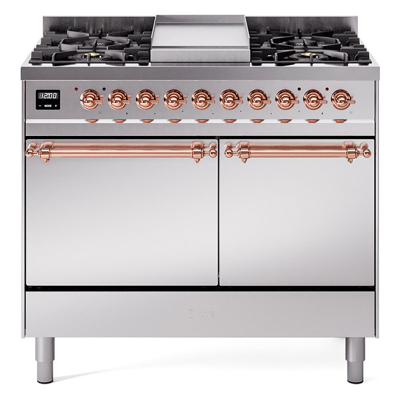 Cuisinière à double combustible de 40 po avec 6 brûleurs scellés et plaque chauffante ILVE Nostalgie II Series (porte pleine)