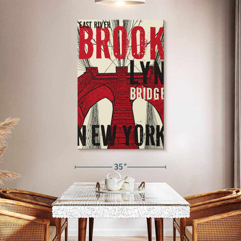 Aime Red Grunge Brooklyn Bridge, 51" H x 34" W
