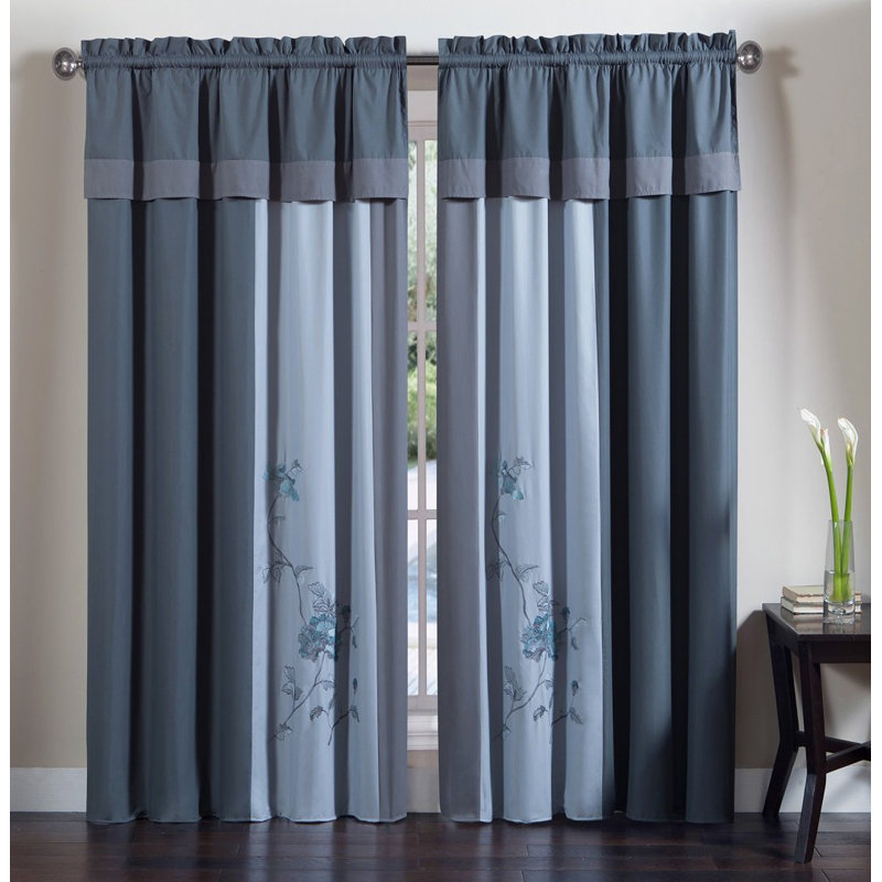 Semi Sheer Curtain Pair, Blue/Gray