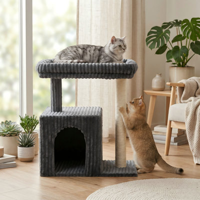 22.8in Cat Tower for Large Cats, 20.9x15.7in Large Perch Bed, Scratching Post, Cat Condo with 2-Door, for Indoor Cats, Dark Gray