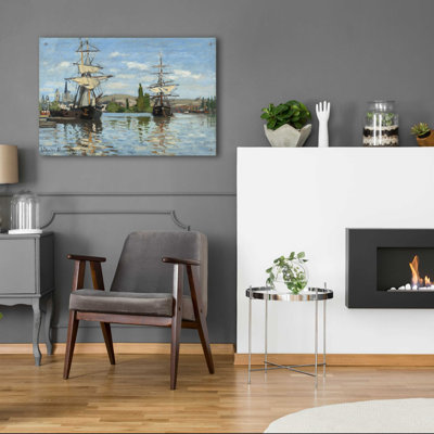 «Ships Riding On The Serine At Roue» par Claude Monet, art mural en verre acrylique