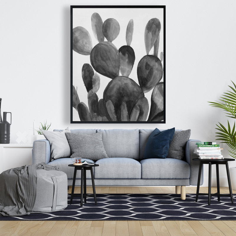 Grayscale Paddle Cactus Plant Print On Canvas