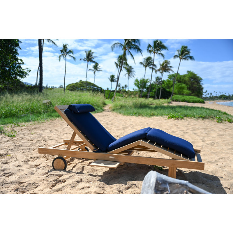 Quincy Outdoor Teak Chaise Lounge, Spectrum Indigo Sunbrella® Plainweave