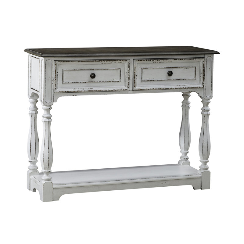Antique White and Weathered Bark Hall Console with Storage