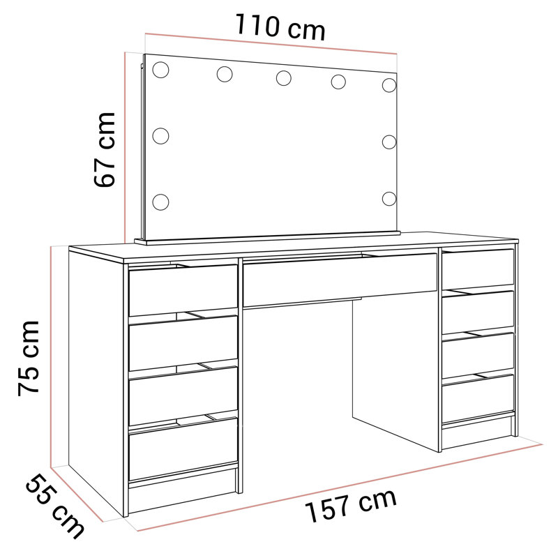 Dressing Table with Mirror, Cashmire Gloss