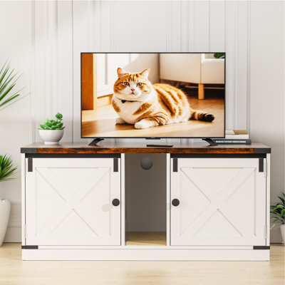 Tucker Murphy Pet™ 43.3”L X 20.4”W X 19.6”H Cat Litter Box Enclosure For 2 Cats, Litter Box Furniture Hidden With Double Room,Wooden Cat Washroom,White