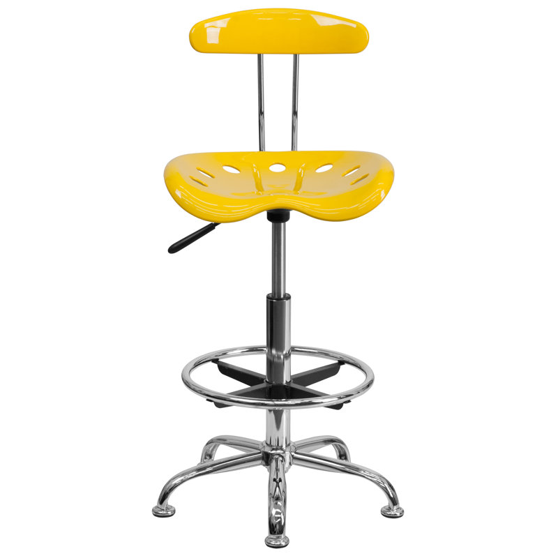Vibrant Chrome Drafting Stool with Tractor Seat, Yellow