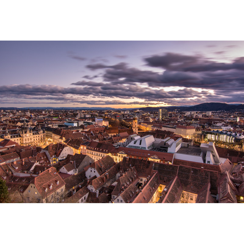 Graz At Sunset, Austria by Torrecillav - Wrapped Canvas Print, 30cm H x 46cm W