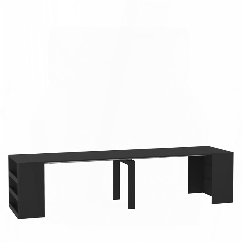 Extendable Foldable Dining Room Table, Black