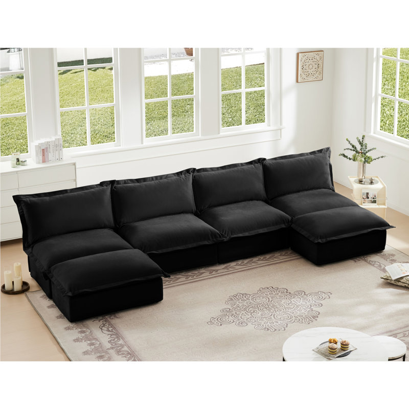 Canapé modulaire en U à 4 places avec canapé-lit modulaire à accoudoirs avec repose-pieds réversible et grands coussins de style français, canapé modulaire à assise profonde confortable, chenille