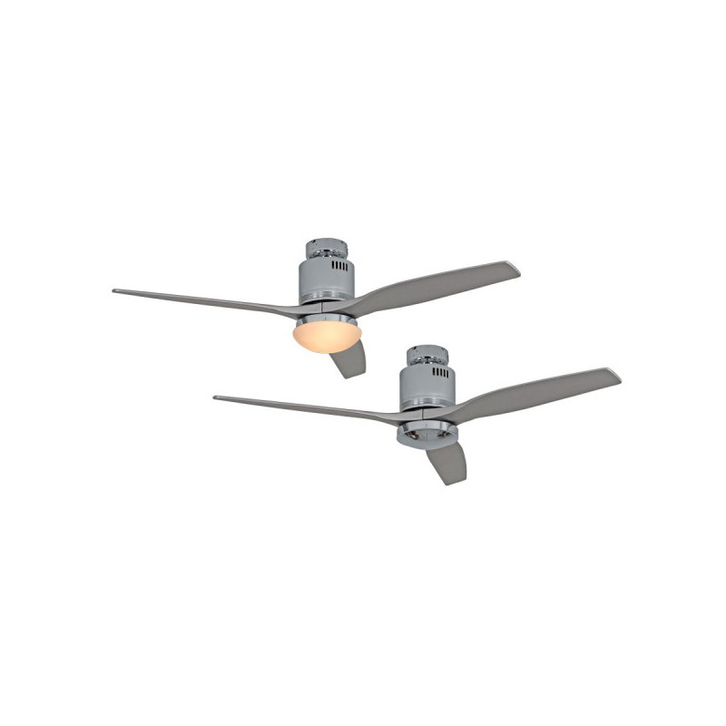 Maegan 132cm Ceiling Fan with Light Kit, Shiny Chrome with Lacquered Silver-Grey Blades