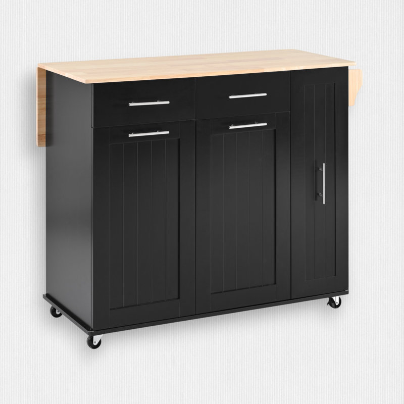 46" W Wood Kitchen Island with Drop Leaf, Black