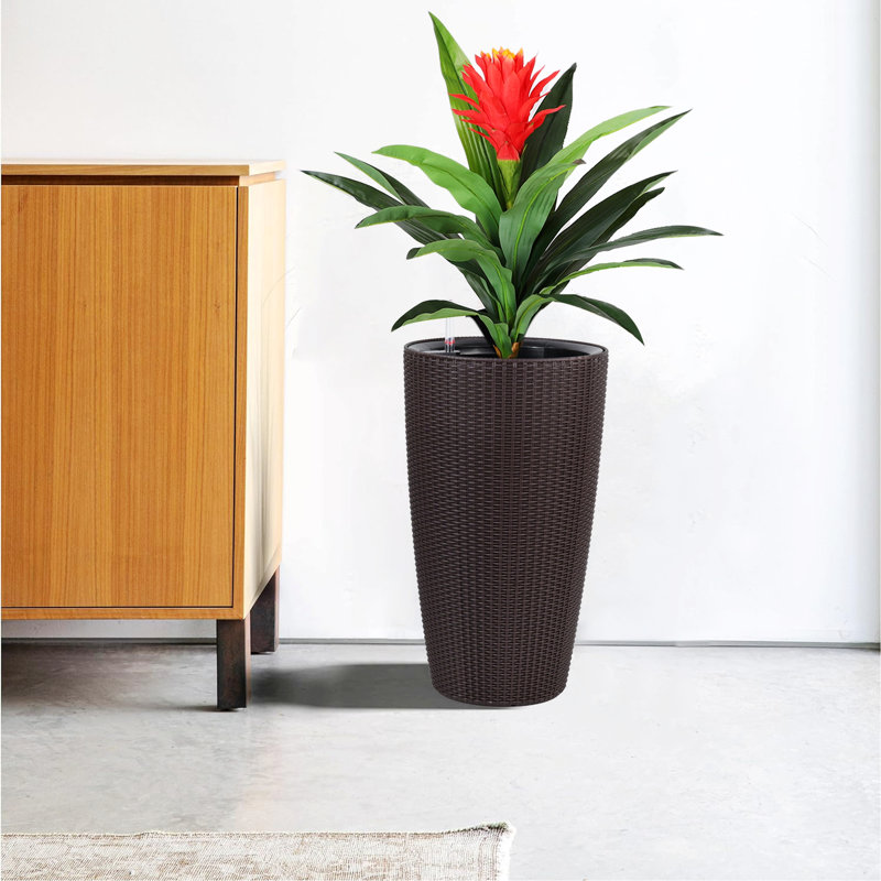 Pot de fleurs, ensemble de 2 jardinières en faux rotin, pot de fleurs pour l'extérieur et l'intérieur, Brun