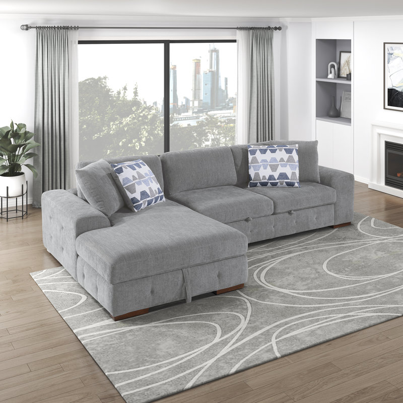 Odesser 115" W 2-Piece Chenille Sleeper Sectional, Left Hand Facing, Gray Chenille