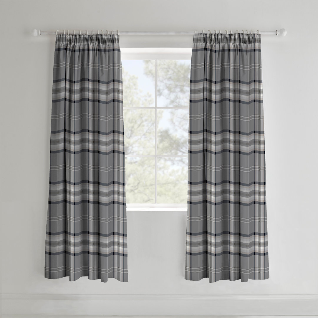 Julian Charles Grey Catherine Lansfield Kelso Charcoal Check Lined Pencil Pleat Curtains - W 168Cm (66") X L 183Cm (72") - Image 4