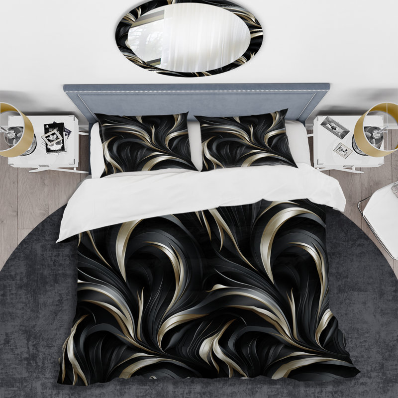 Ensemble de housse de couette Deep Black Silver Elegance VI - Glam, Housse de couette pour très grand lit et 2 très