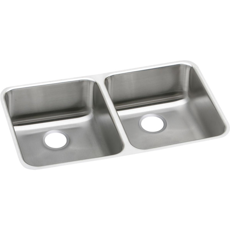 Lustertone 30.75" L x 18.5" W Double Basin Undermount Kitchen Sink, Lustrous Nickel