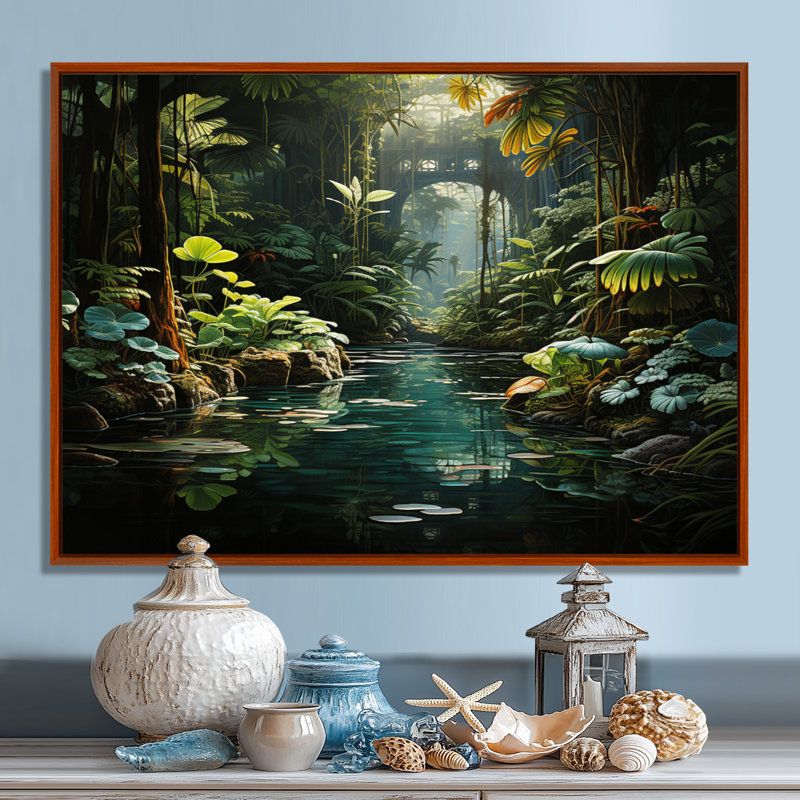 Caraibe Jungle Adventure - reproduction sur toile, H 34 po x l 44 po x P 1,5 po, Cadre flottant brun