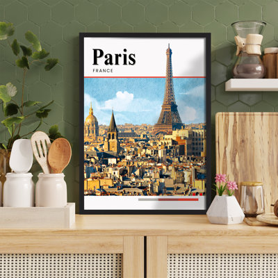 «Z Studio Paris Eiffel Tower Wall Art Brodowsky Landmark affiche, Home Art, impressions murales pour impression de salle de bain, décor de chambre à coucher, affiche minimaliste moderne encadré noir 12 x 16