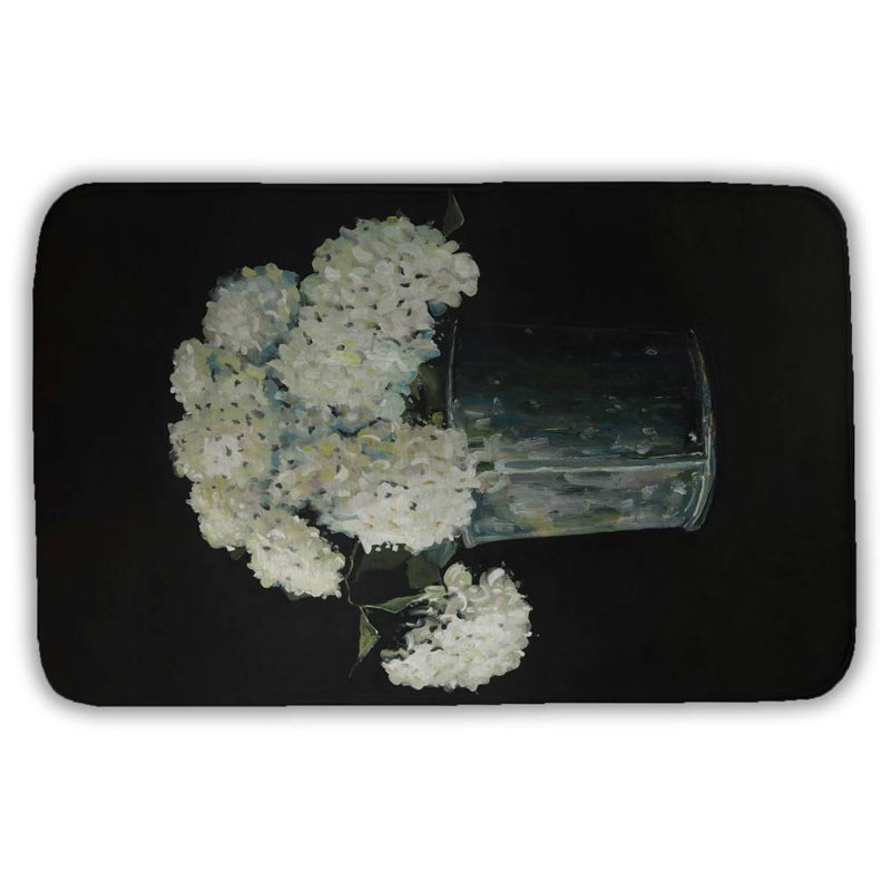 White hydrangea flowers Bath Mat with Non-Slip Backing - Quick Dry Memory Foam Bathroom Rug - Absorbent - Modern Plush Spa-Style - Machine Washable