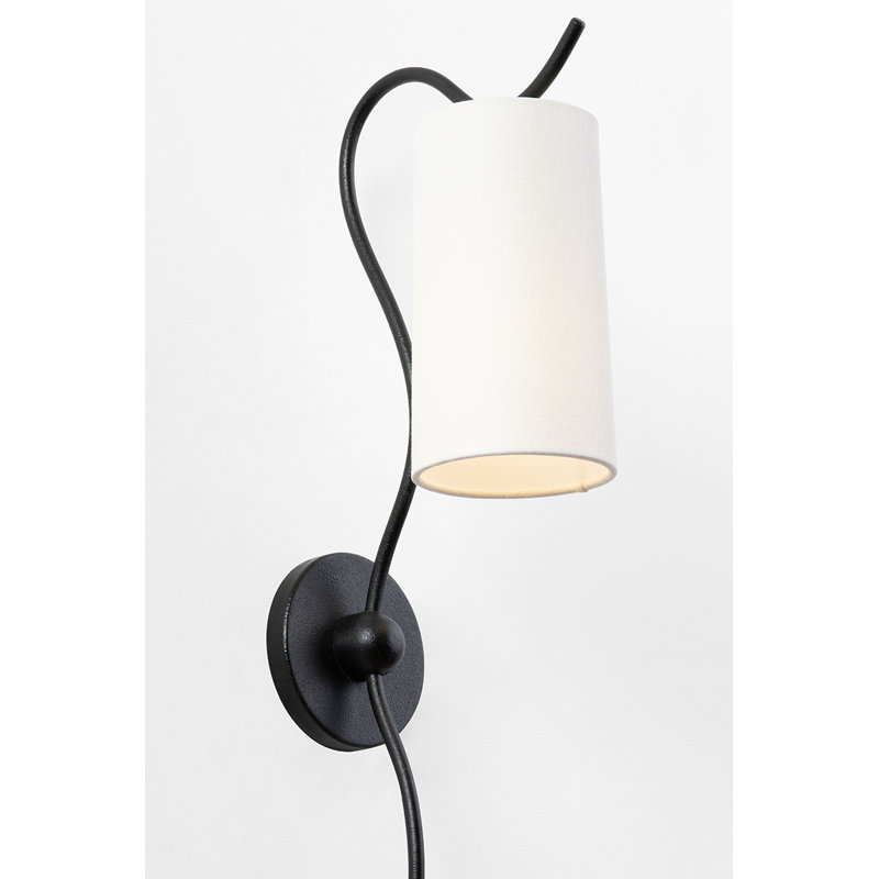 Forged Iron Wall Sconce with Natural Linen Shade