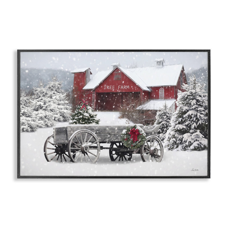 Winter Wagon & Barn, art de la giclée encadrée par Lori Deiter, Giclée encadrée noir minuit, H 12 po x l 18 po