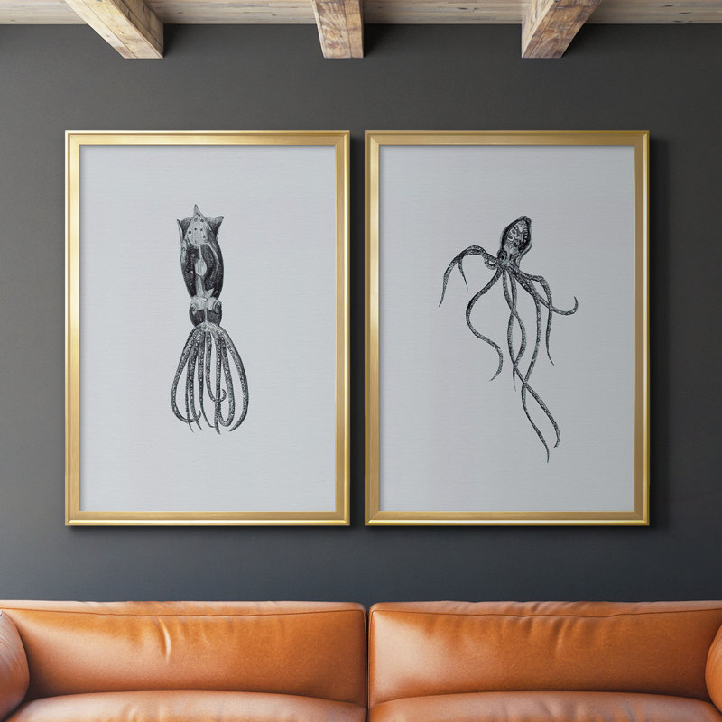 Marine Life III - Ensemble de 2 reproductions d'art sur toile encadrées, Or, H 42,5 po x l 61 po x P 1,25 po