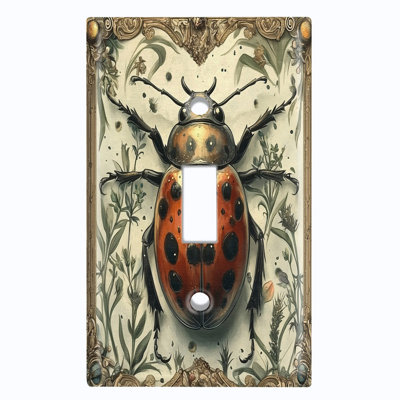 Couvercle de plaque d'interrupteur en métal; Bascule à 1 taille US standard - coccinelle damassée