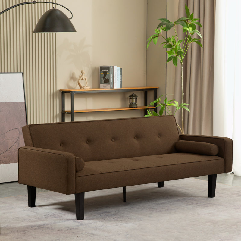 Console en bois massif 71,65 po Trayon, Mélange de lin brun