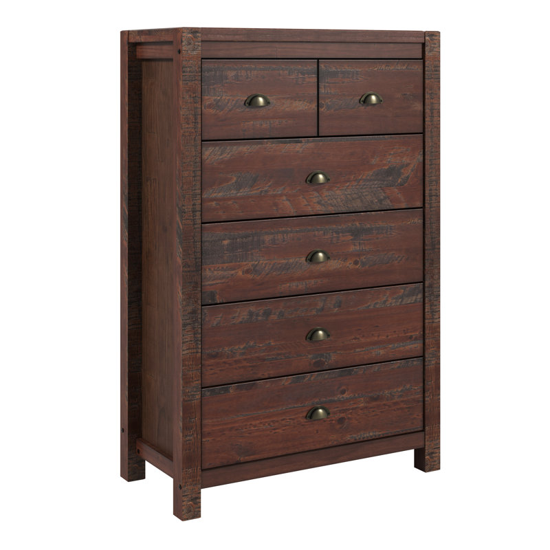 Rustwood Farmhouse 33,1” W  Chest Of  5 Drawers Dresser For Bedroom, Chest Solid Wood Rustic Style, Rustic Walnut