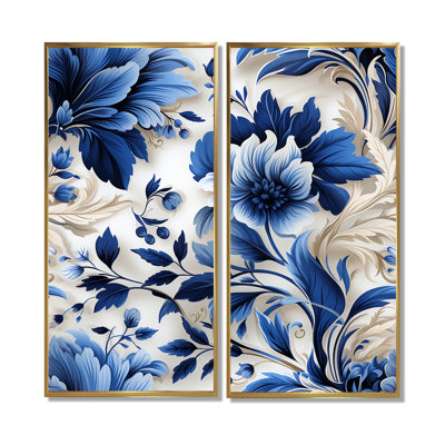 Motif victorien de feuilles d'acanthe bleu cobalt - chalet bleu, impressions sur toile traditionnelles