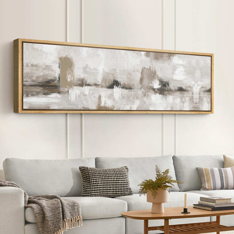 Art moderne moderne abstrait dans des tons neutres, H 20 po x l 60 po, Naturel