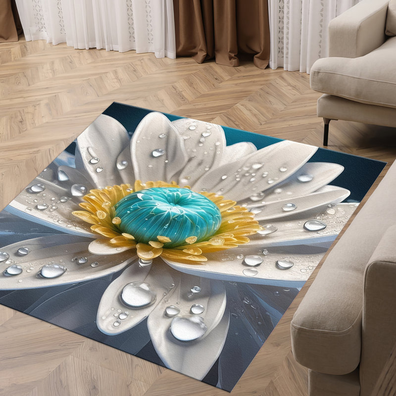 Chic Floral Design Non Woven Thin Type Printed Rug for Home and Office Decor Enhancing the Coziness of Your Space in Subtle Hues of Blue and Grey