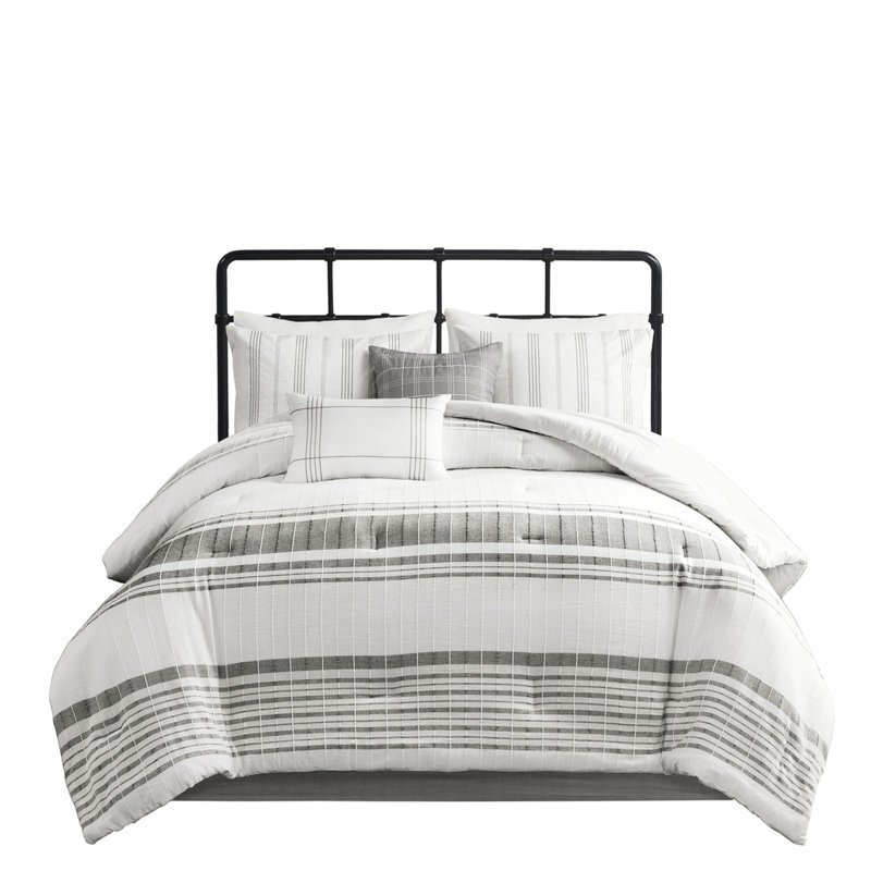 Cotton Queen Bedding - Grey/white, Vertical Stripes, , Steam 6 Piece Comforter Better Mattress Coverage,