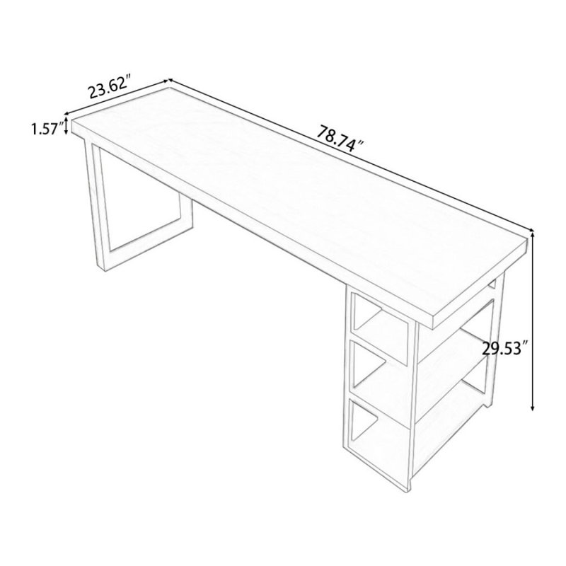Bureau en bois massif et bibliothèque intégrée, 29.53" H x 78.74" W x 23.62" D