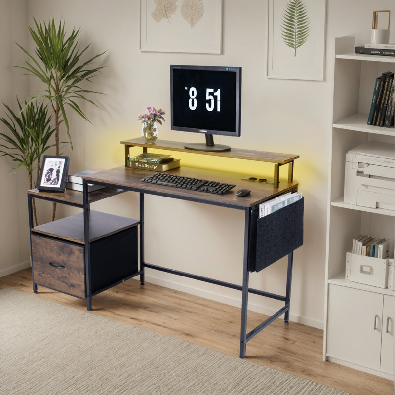 Metal Base Computer Desk with Power Outlet