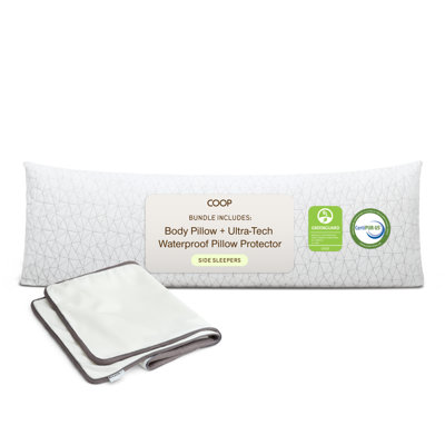 Coop Home Goods Original Adjustable Body Pillow and Ultra-Tech Waterproof Pillow Protector Bundle