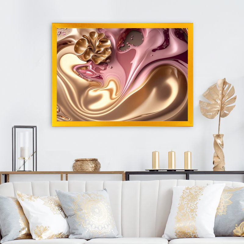 Glam Flowers III - reproduction sur toile, H 34 po x l 44 po x P 1,5 po, Impression dorée sur toile encadrée