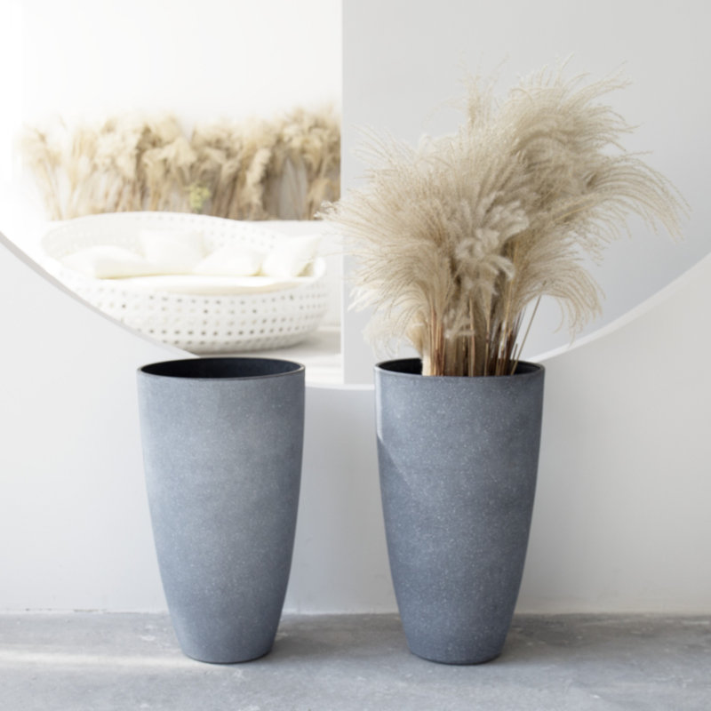 Pot à fleurs rond avec plateau Nova l 12 po, Gris, 2, H 20 po x l 11,5 po x P 11,5 po