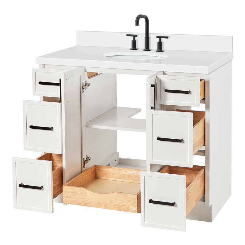Ariel Kellie 43 Inch Single Oval Sink Bathroom Vanity With Pure Quartz Countertop, White