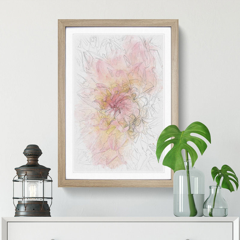 Pink Dahlia Flower Abstract - Single Picture Frame Painting on MDF, 45cm H x 33cm W x 2cm D, Oak Framed
