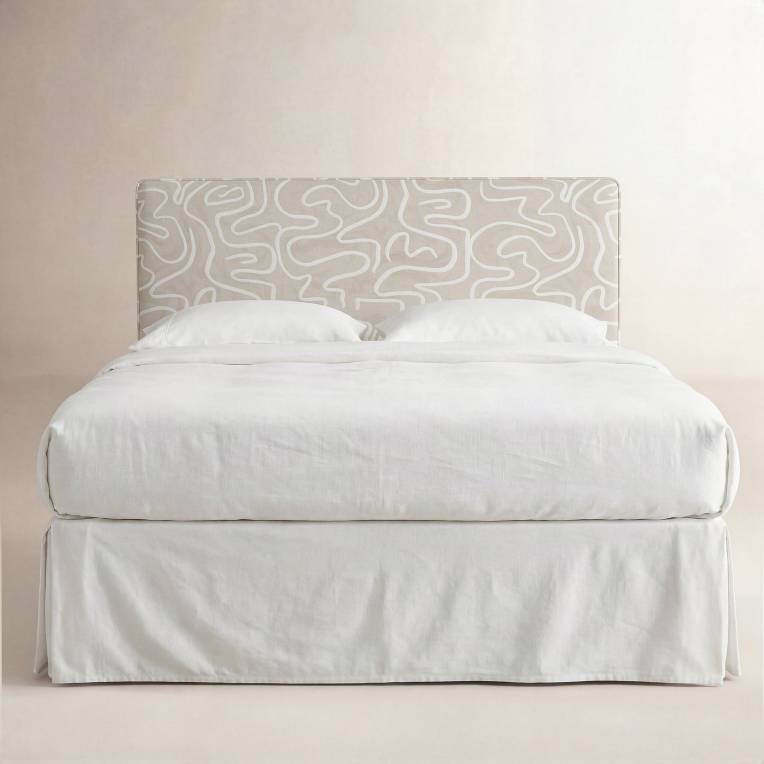 Marquise Upholstered Headboard, Full, Evelyn Natural Asbtract