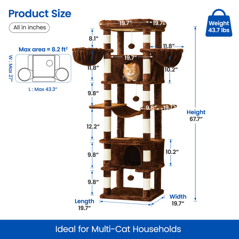 67.7-Inch Large Cat Tree, Brown